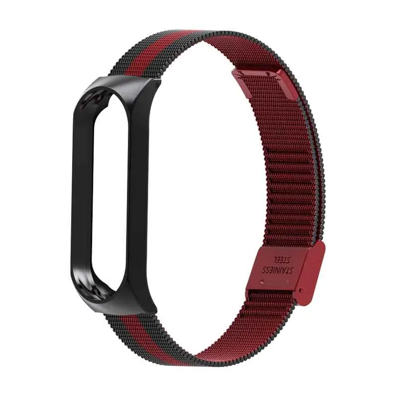 Black Red Металлический ремешок mi Band 3 4 для Xiao mi band 3/4 фитнес-браслет Smartband спортивные часы браслеты Correa умные аксессуары - Цвет: Black Red