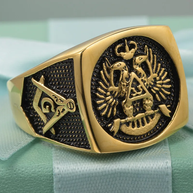 US 8 до 13 размер Master Freemason Masonic Signet кольца Орел Титан Нержавеющая сталь Iced Out Bling