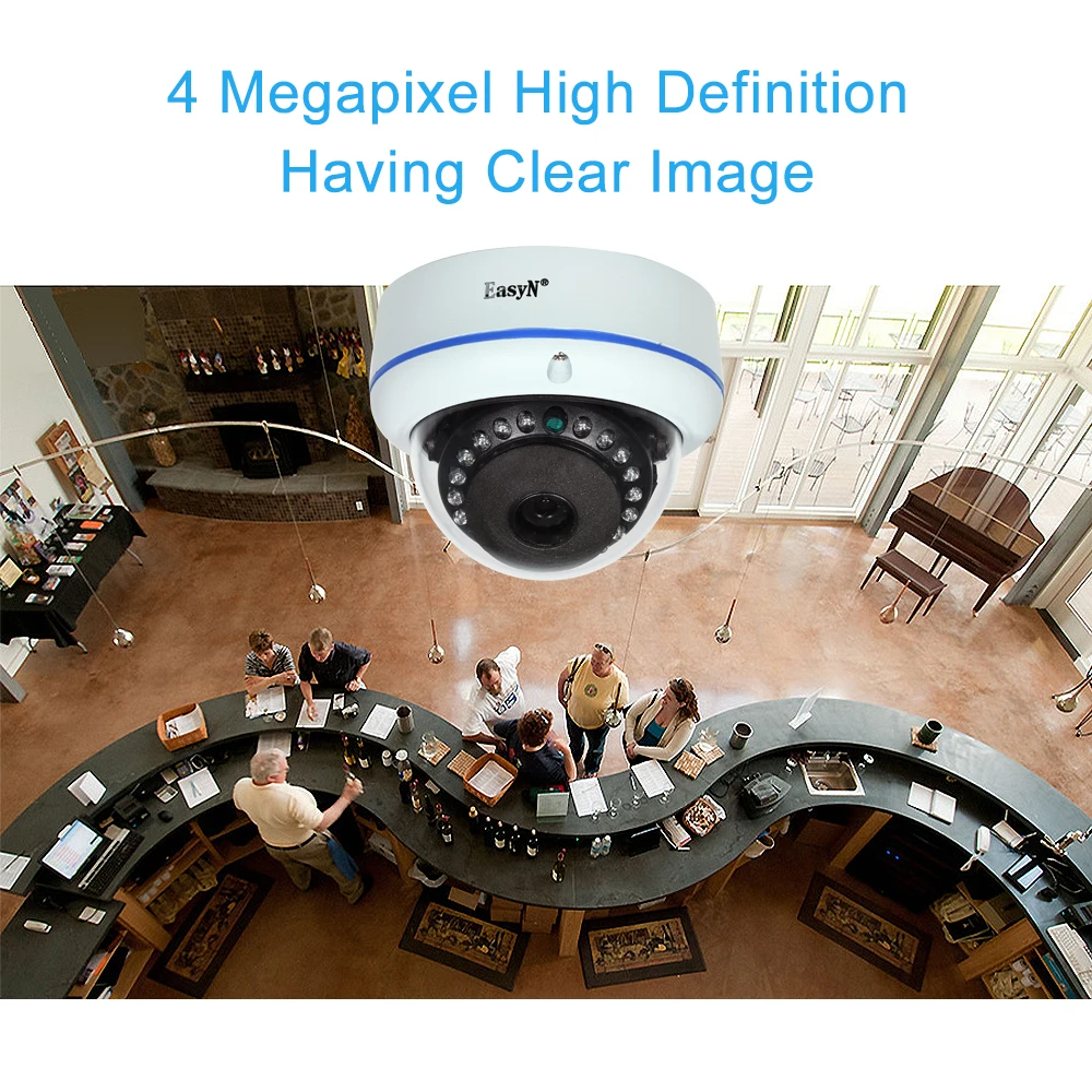 Купольная IP-камера видеонаблюдения HD 4 МП POE 12 ИК светодиодов H.264 P2P Onvif Поддержка