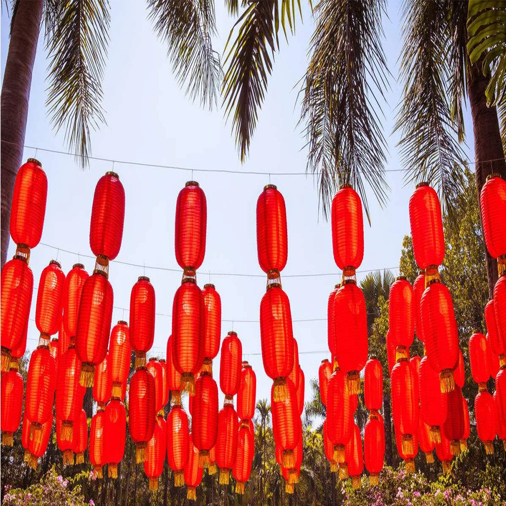 Красный китайский новогодний фонарь цилиндрический праздничный ветровой декор