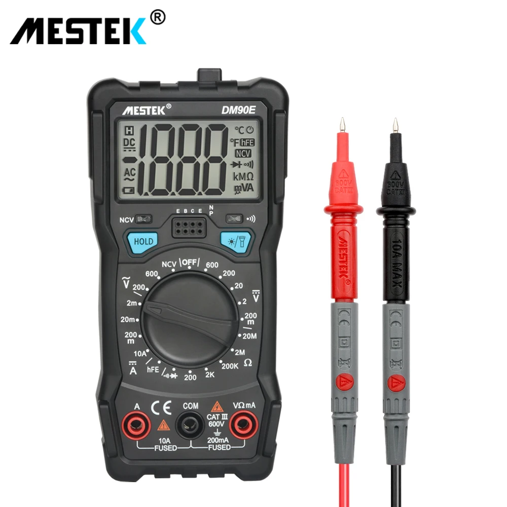 

NCV Digital Multimeter 1999 counts AC/DC voltage meter Flash light Back light Large Screen Handled Meter Multimeter MESTEK DM90E