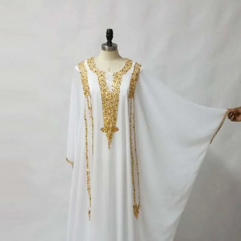Белые и золотые платья на выпускной 2018 Арабский мусульманский с длинным рукавом