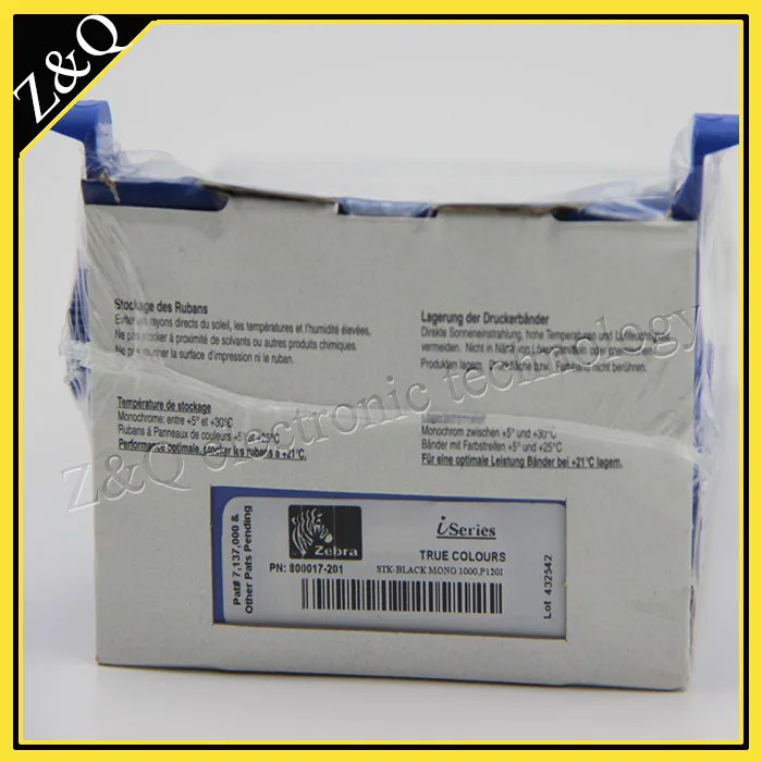 Оригинальная Черная лента Zebra 800017 201 1000 принты для использования с P100i P110i P110m P120i