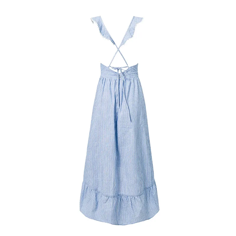 Женское пляжное платье с открытой спиной mэлегантное голубое асимметричное