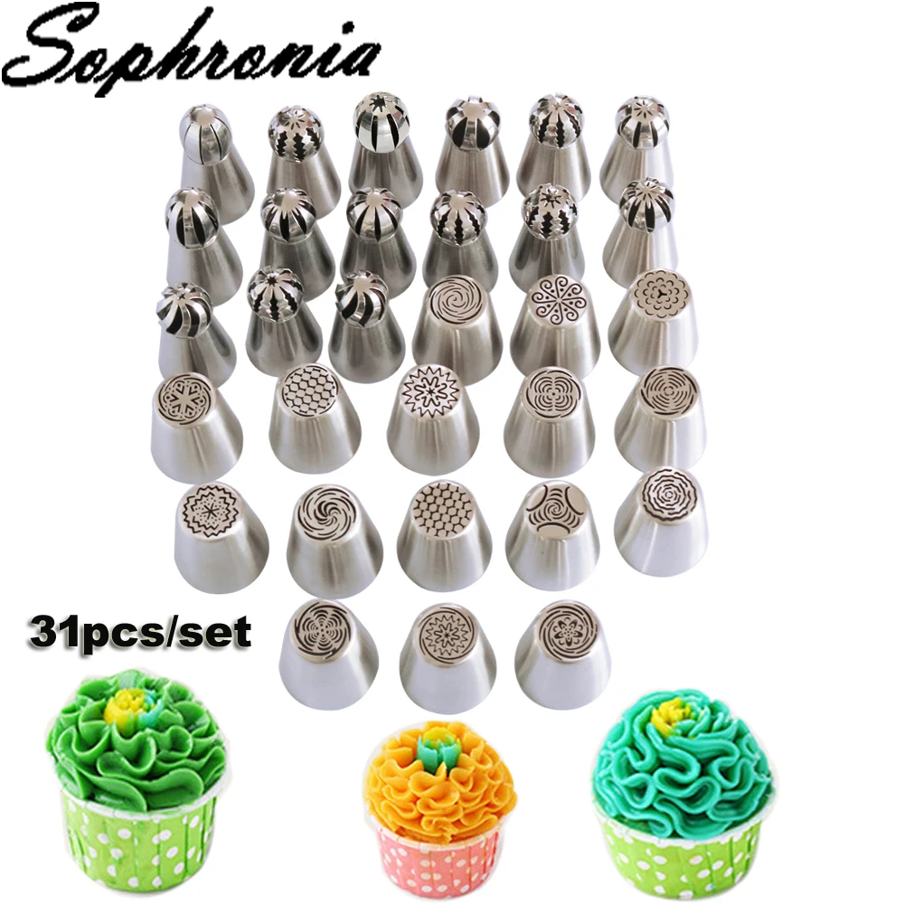 

Sophronia 31PCS/set Russian Tulip Stainless Steel Icing Piping Nozzles Cake Cream Cupcake Decorating Korean Pastry Tool CS138