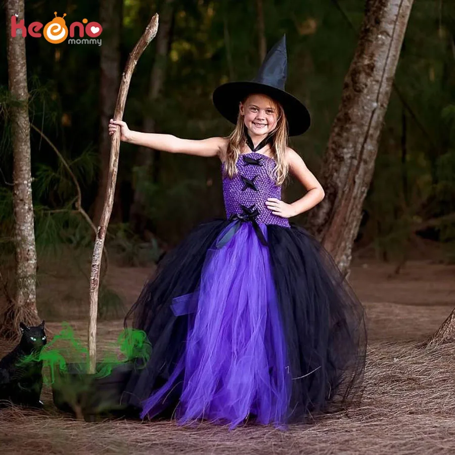 

Girls Witch Tutu Costume Kids Fluffy Tutu Dress Children Vestidos Ball Gown for Girls Halloween Party Purim Photo Props