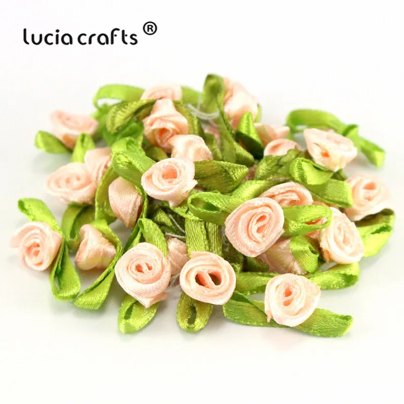 Lucia crafts 20 мм атлас с розочками Цветок голова девушки бутик мини волос лук головные уборы DIY одежды ремесло 48 шт B0107 - Цвет: Champagne