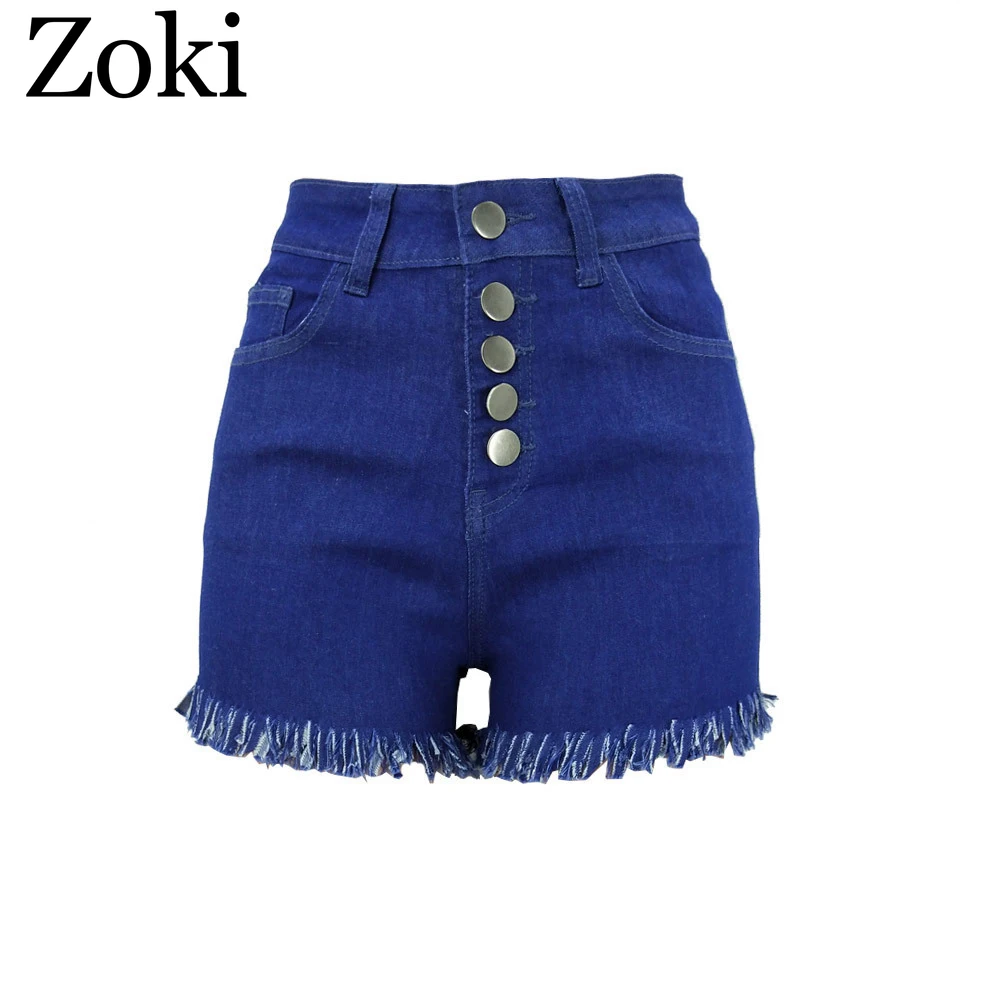 

Zoki High Waist Tassel Denim Shorts Vintage Summer Women Single-Button Wide-Legged Frayed Short Jeans Cotton Streetwear S-2XL