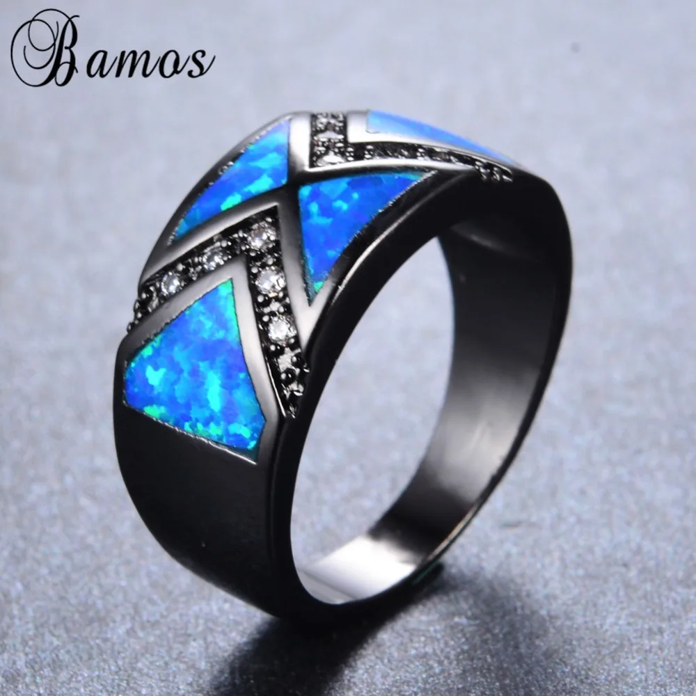 Модные ювелирные изделия Bamos кольцо с голубым огненным опалом заполненное черным