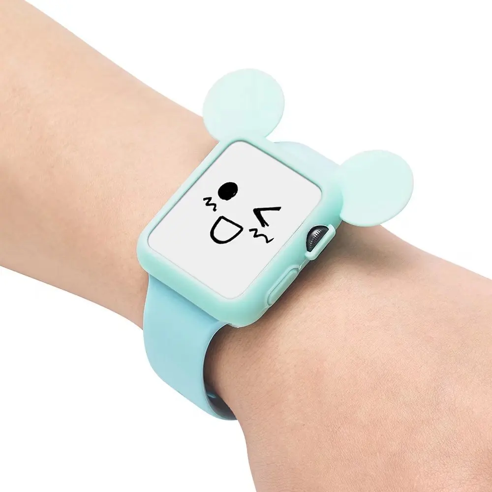 С Микки Маусом силиконовый Защитный чехол для apple watch 4 42/38 мм подходит для iWatch серии, версия 1, 2, 3, ремешок 44/40 мм для женщин/мужчин кварцевые часы