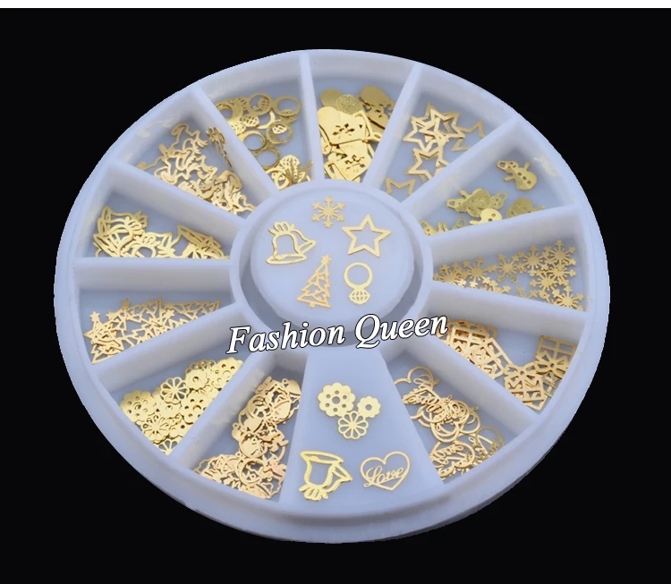 Новинка золотистая металлическая 3d наклейка для дизайна ногтей колесо украшения
