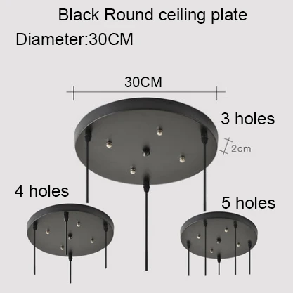 30cm Black Round Потолочная пластина черный/белый Железный кулон Цоколи DIY 2/3/4/5 отверстий 25 см/30 см/40 см/50 см прямые/круглая потолочная панель округлая панель с базой - Цвет: 30cm Black Round