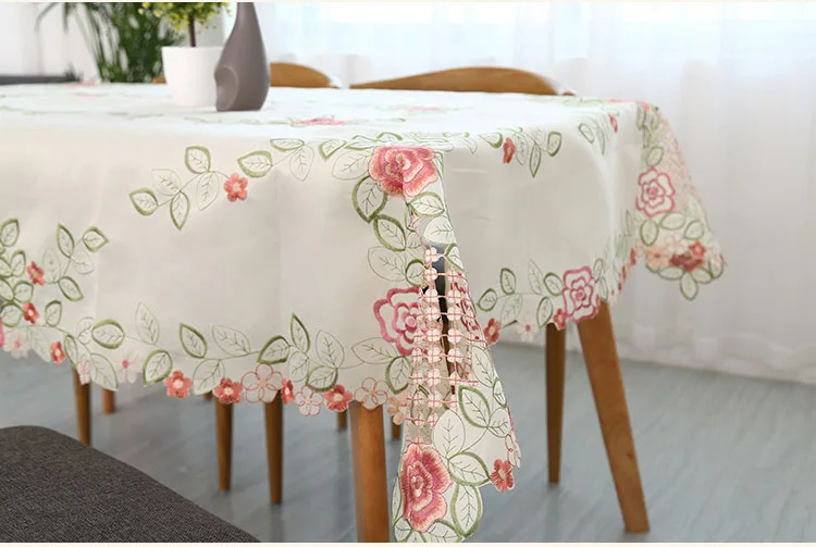 Европейская скатерть с вышивкой из хлопка и льна кружевной каймой ручной вязки