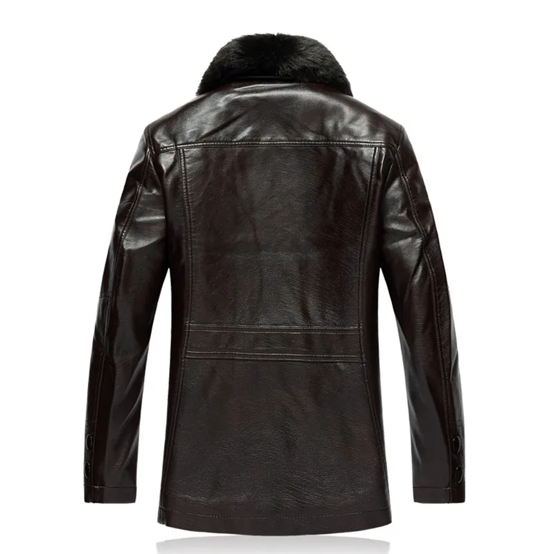 MOGU Leather Jack Мужская зимняя куртка размера плюс 7XL с меховым воротником Куртки из искусственной кожи для мужчин одноцветные Длинные мужские теплые пальто