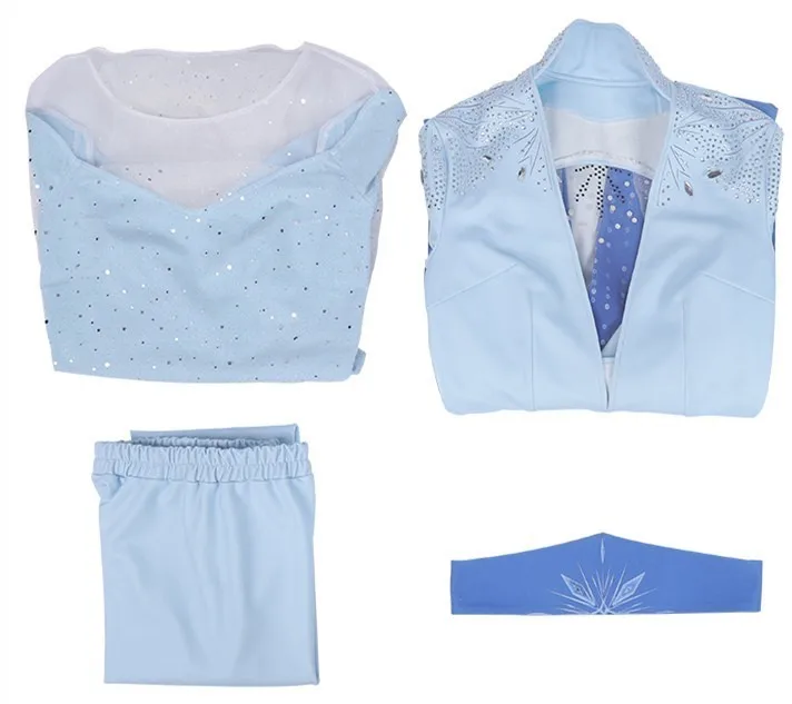 Clothing set Карнавальный костюм Эльзы на Хэллоуин, голубое платье королевы для взрослых, маскарадный костюм супергероя, одежда Аниме на заказ - Color: Clothing set