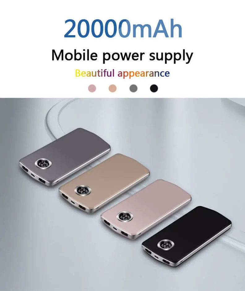 Внешний аккумулятор 20000 мАч, двойной USB ЖК-дисплей, внешний аккумулятор для телефона, внешний аккумулятор для iphone x 8 7, samsung, xiaomi
