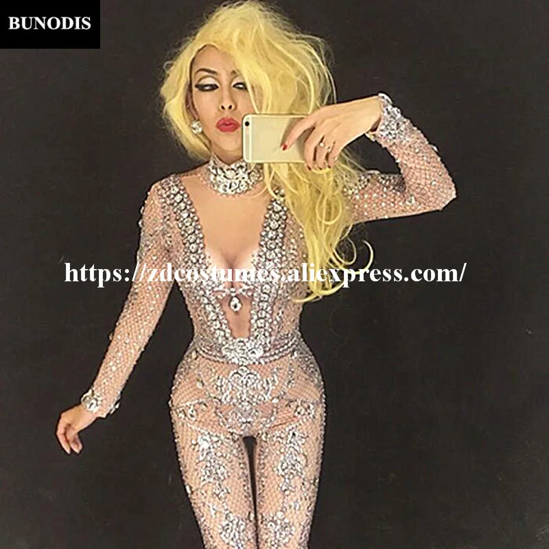 ZD067 Classic Queen Sexy Bodysuit Full Of Sparkling Crystals Stones Jumpsuit Christmas Celebrate Nightclub Performance Costume