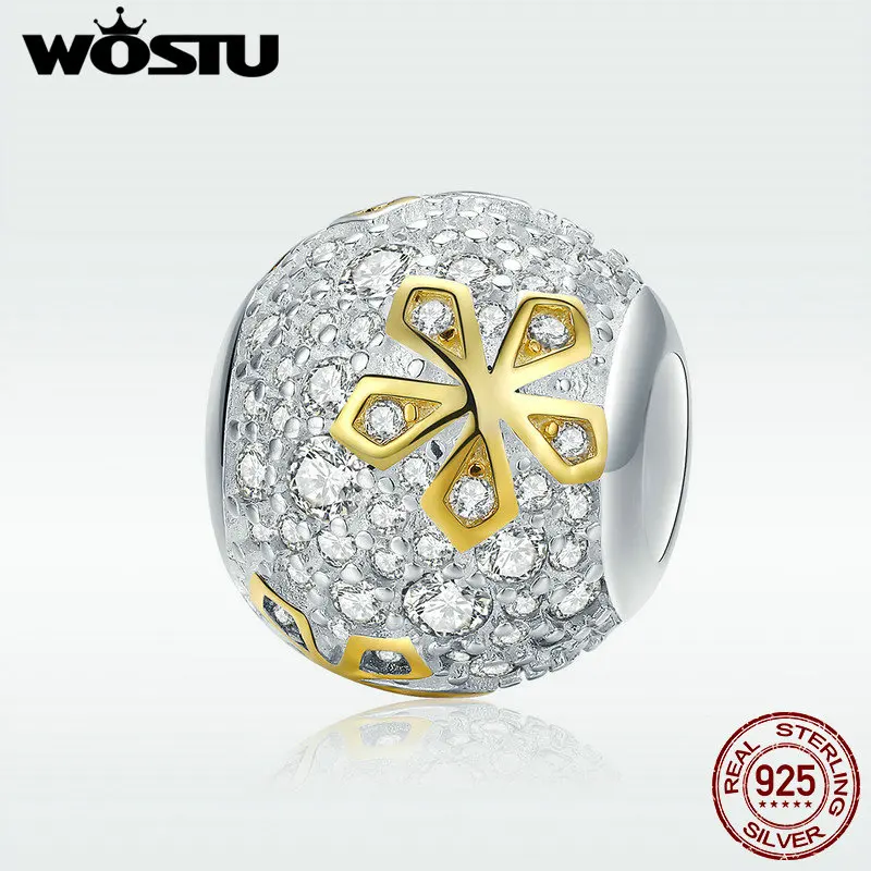 WOSTU/горячая распродажа Стерлинговое Серебро 925 пробы яркие золотые бусины с