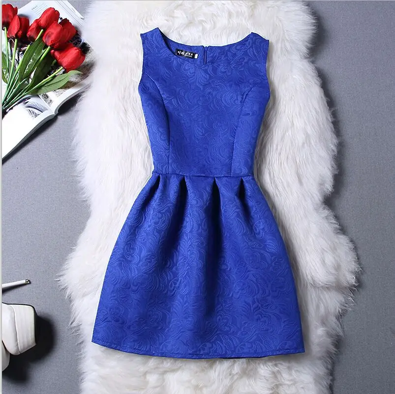 Женское платье с круглым вырезом и принтом летнее без рукавов в стиле ретро 2019 |