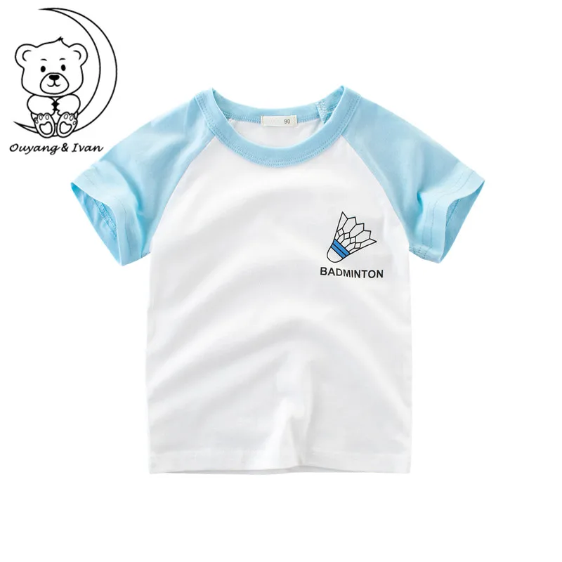 Boy Sport T-shirt Football Pattern Children's Korean Style Children Clothing Summer 100%cotton Short-sleeved Tees | Детская одежда