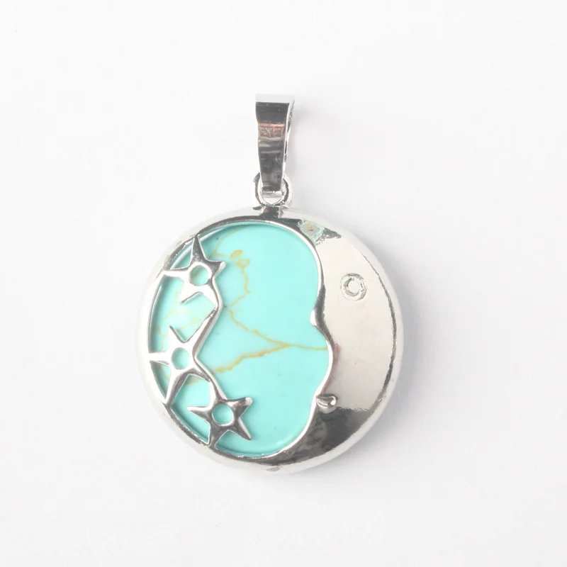 Green turquoise Lapis тигровый глаз авантюрин бирюза опал розовый кварцевый кристалл унакит Звезда Луна инкрустированные сплав диск шарик кулон 1 шт - Окраска металла: Green turquoise