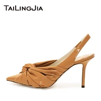 woman wedding yellow 9cm low heel knotted high heel pumps pointed toe elegance summer spring shoes black ladies pumps wholesale