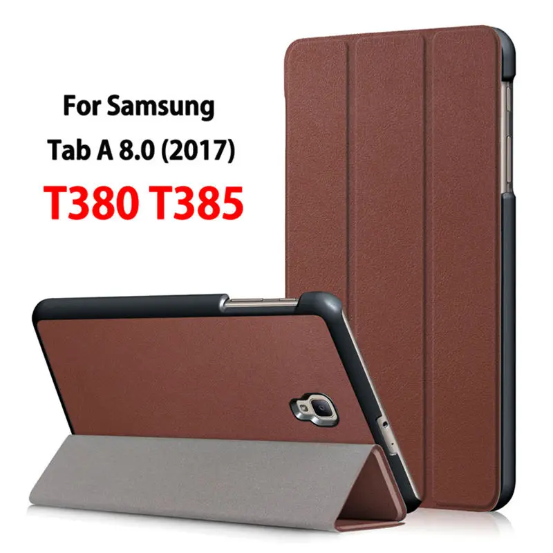 Ультратонкий Магнитный чехол для samsung Galaxy Tab A 8,0 T380 T385 8,0 дюймов, умный чехол, чехол для планшета из искусственной кожи+ пленка+ ручка - Цвет: Brown