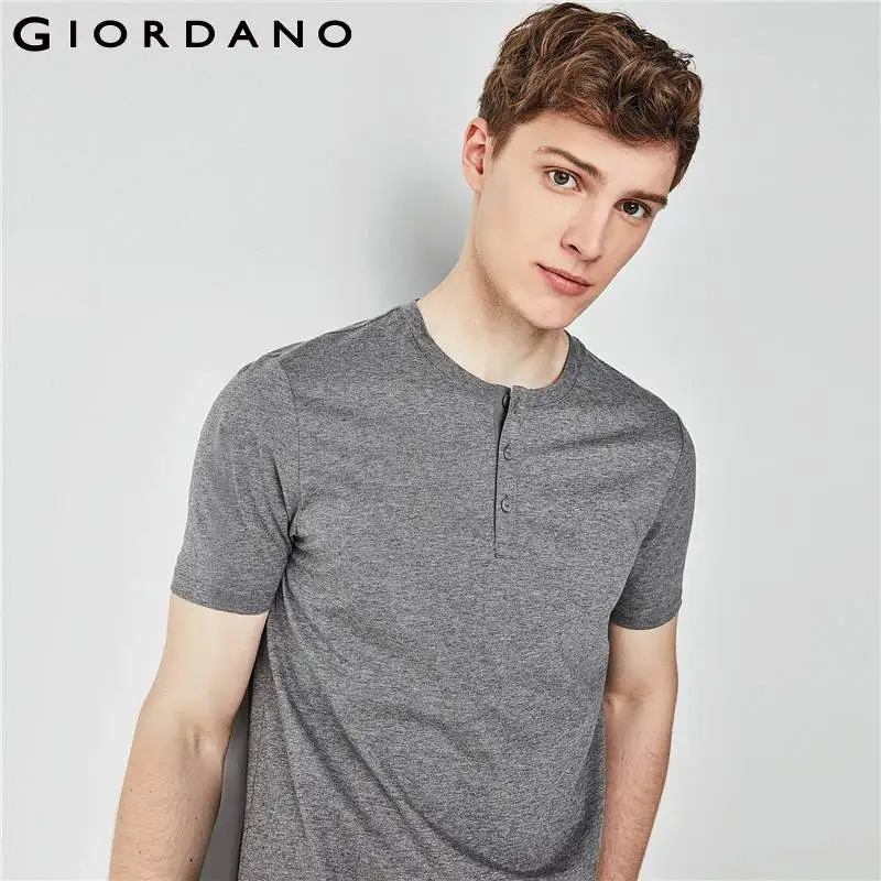 Джордано Мужчины Henley Tee Производительность Футболка с коротким рукавом мужская
