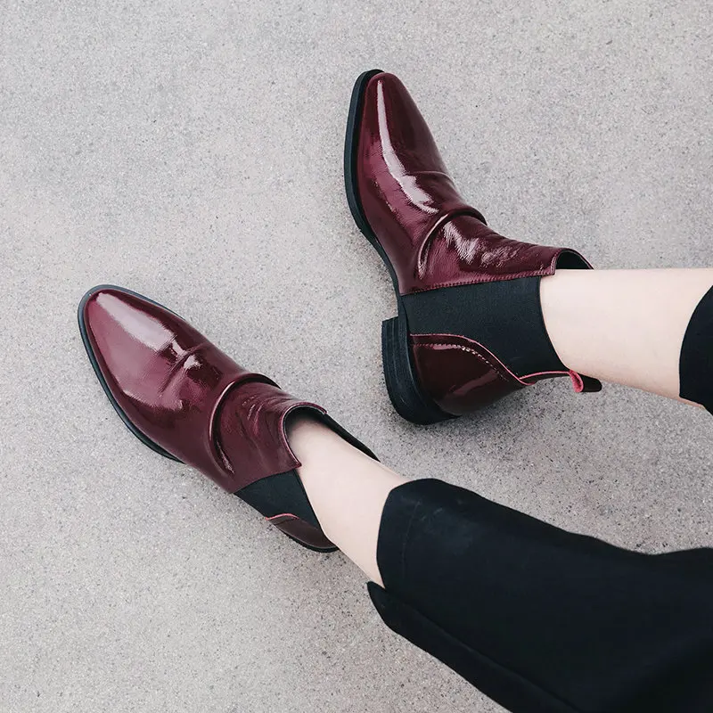 Genuine Leather Ankle Boots for Women Round toe Slip On Spring Autumn Cowboy Low Heels Gothic Platform Shoes Botines Mujer | Обувь