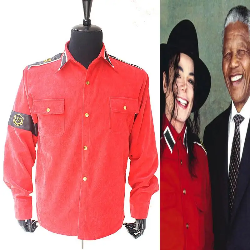 Rare MJ Michael Jackson RED CTE Corduroy Outwear Shirt Jacket With arm-bands 1990S