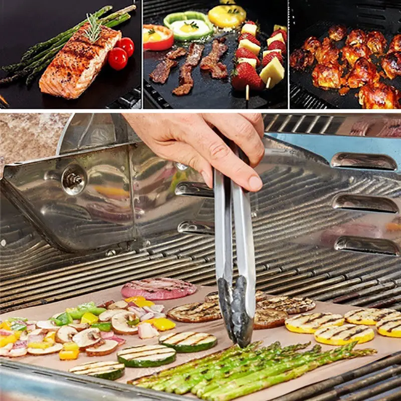 Outdoor BBQ Tool Reusable Teflon Fiber Heat Resistant Pad Sheet 40 * 33cm Picnic Fry Cooking Brush and Clip |