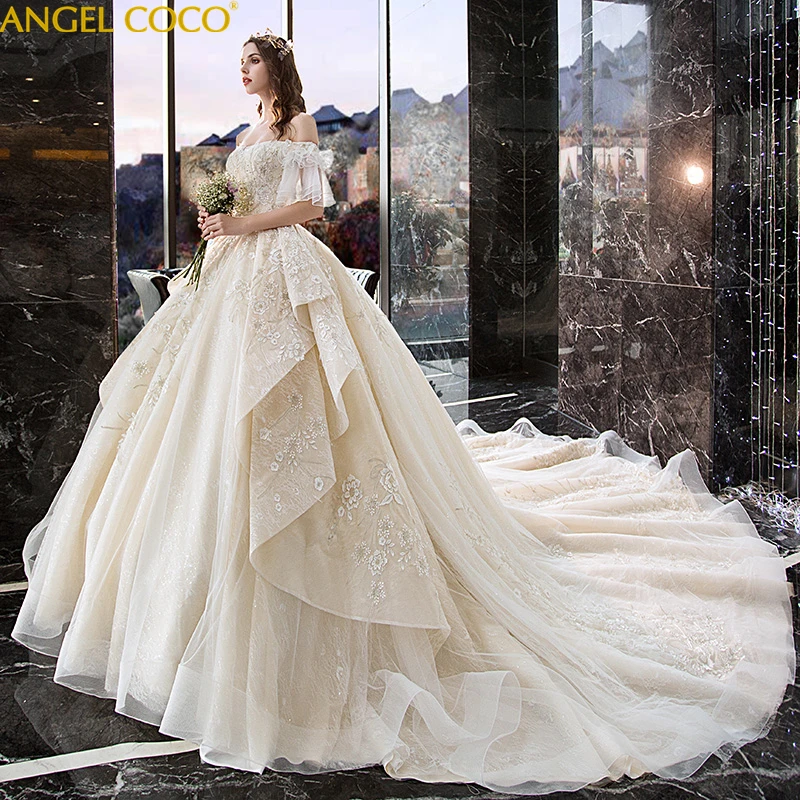 Vestido de Noiva, свадебное платье принцессы с открытыми плечами и аппликацией, кружевное милое Пышное Бальное Платье, Свадебное платье, Robe De Marie