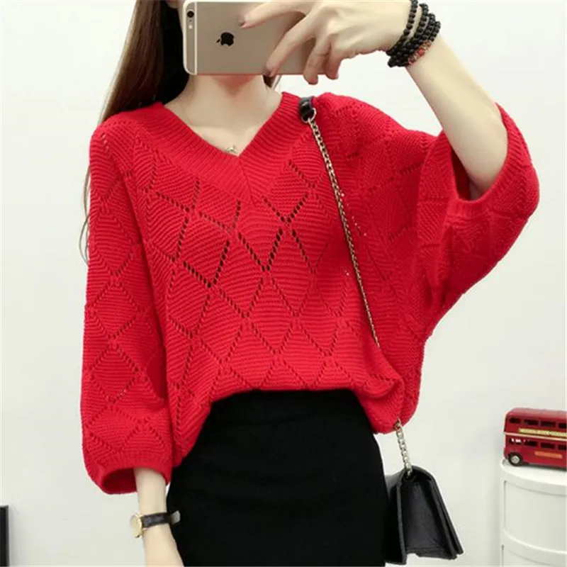 2019 spring autumn loose sweater fashion large size hollow blouse women pullover new Knitted bat shirt female tide A1174 | Женская