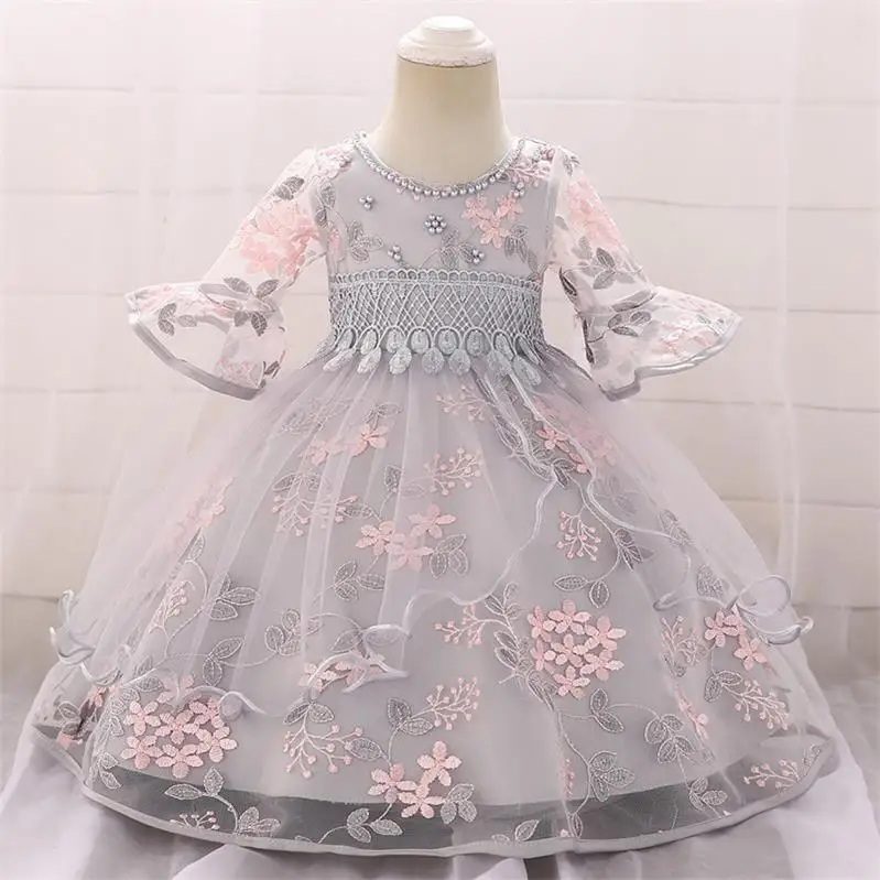 Gray Новинка года; сезон лето; vestido infantil; одежда для крещения новорожденных; платье для маленьких девочек; кружевное платье принцессы на свадьбу для дня рождения; L5015XZ - Цвет: Gray