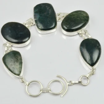 Браслет Moss Agates с серебряным наложением поверх меди 24 5 см B2049|agate bracelet|bracelet silverbracelet
