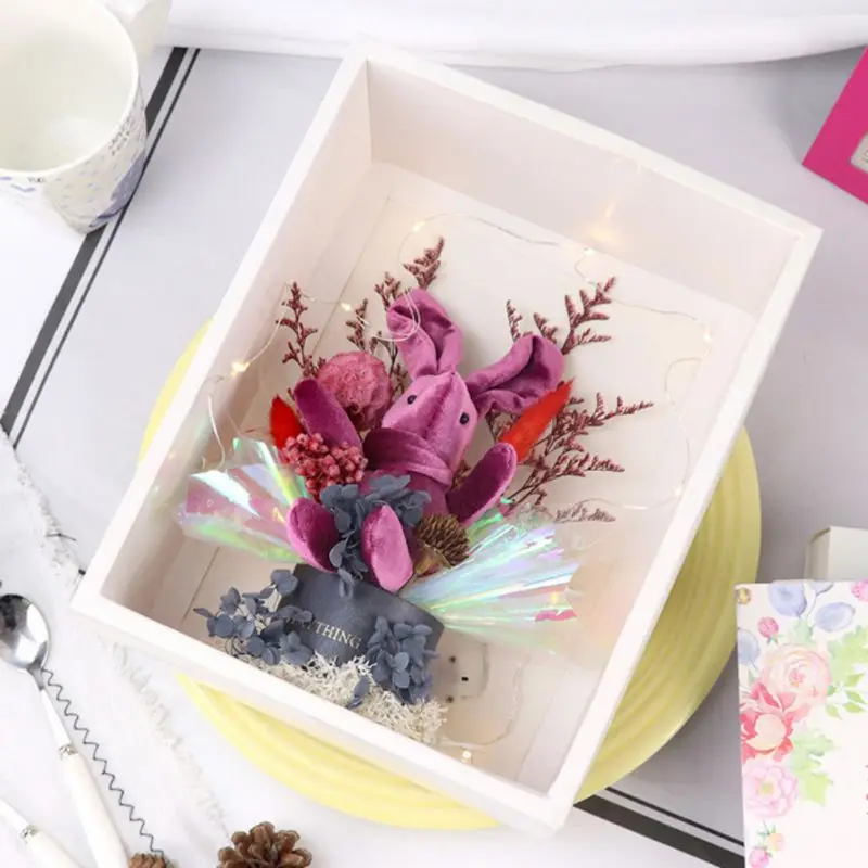Wishing Light Rabbit Decor Dry Flowers Gift Box Home Garden Festive Party Supplies Artificial Decorations pro | Дом и сад