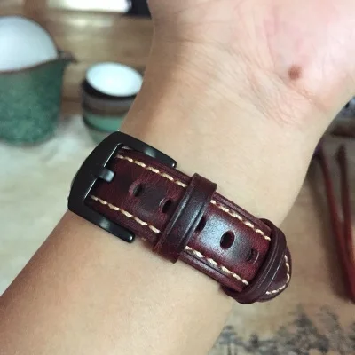 High Quality 20mm 22mm 24mm 26mm Watch Strap Vintage Red Brown Blue Oil Genuine leather Watchband For PAM111 Panerai | Наручные часы