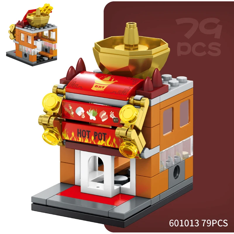 Sembo Город Уличная игра барбекю конфеты фрукты фри магазин 3D модель DIY Мини блоки