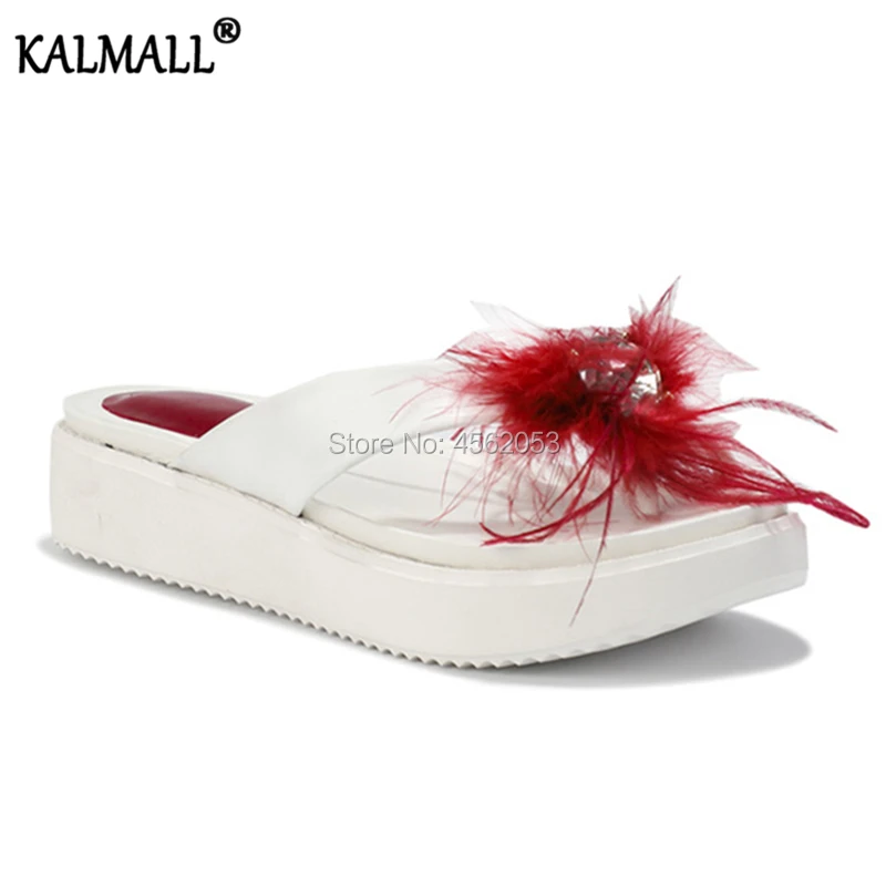 Женские шлепанцы с открытым носком KALMALL черные белые на платформе прозрачными