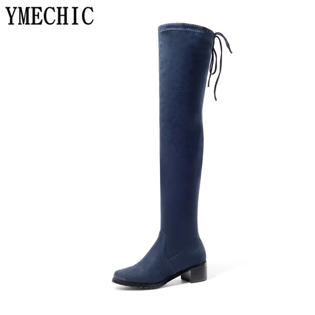 Женские замшевые ботинки YMECHIC черные красные синие мотоциклетные на среднем