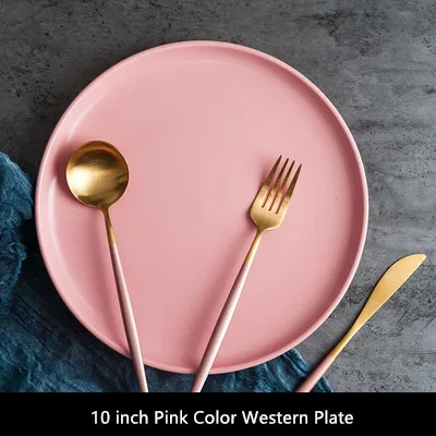 04 Style 10 inch Скандинавский стиль посуда стейк тарелка западное блюдо домашний креативный круглый керамический обеденный тарелка керамика фарфоровые салатные тарелки - Цвет: 04 Style 10 inch