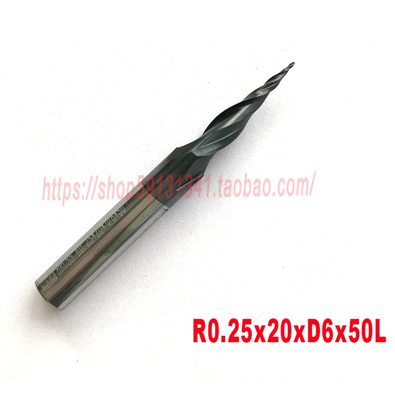1 шт. R0.25 * D6 20 50L 2F HRC55 Вольфрамовая твердосплавная коническая конусная фреза