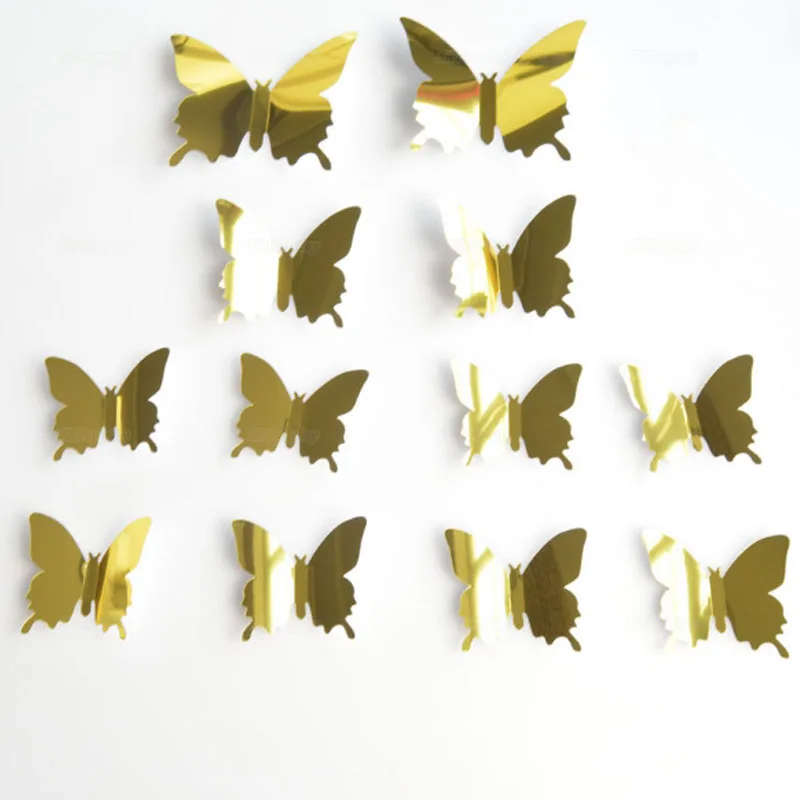 New Arrive Mirror Sliver 3D Butterfly Wall Stickers Party Wedding Decor DIY Home Decorations home decor birthday|Наклейки на стену| |