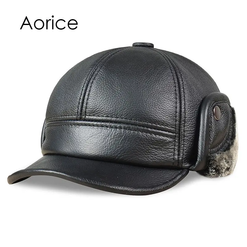 Aorice, новинка, Мужская бейсболка из натуральной кожи с эффектом потертости, русская зимняя теплая Бейсболка с искусственным мехом внутри, HL083 - Цвет: black-c