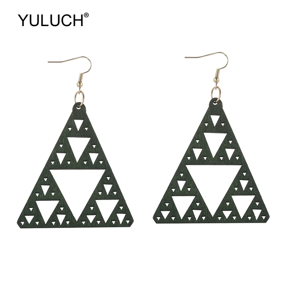 YULUCH 2019 новый дизайн 5 цветов модные деревянные полые треугольные висячие серьги