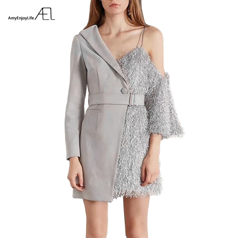 

Женские асимметричные платья AEL на одно плечо, модельные платья с низким вырезом, осень 2018