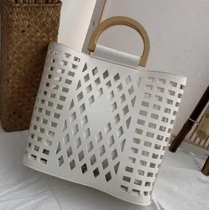 white Женские сумки, сумки,, известные бренды, открытая пляжная сумка, Bolsa Feminina, с деревянной ручкой, сумки-тоут, сумка через плечо из искусственной кожи, кошельки - Цвет: white
