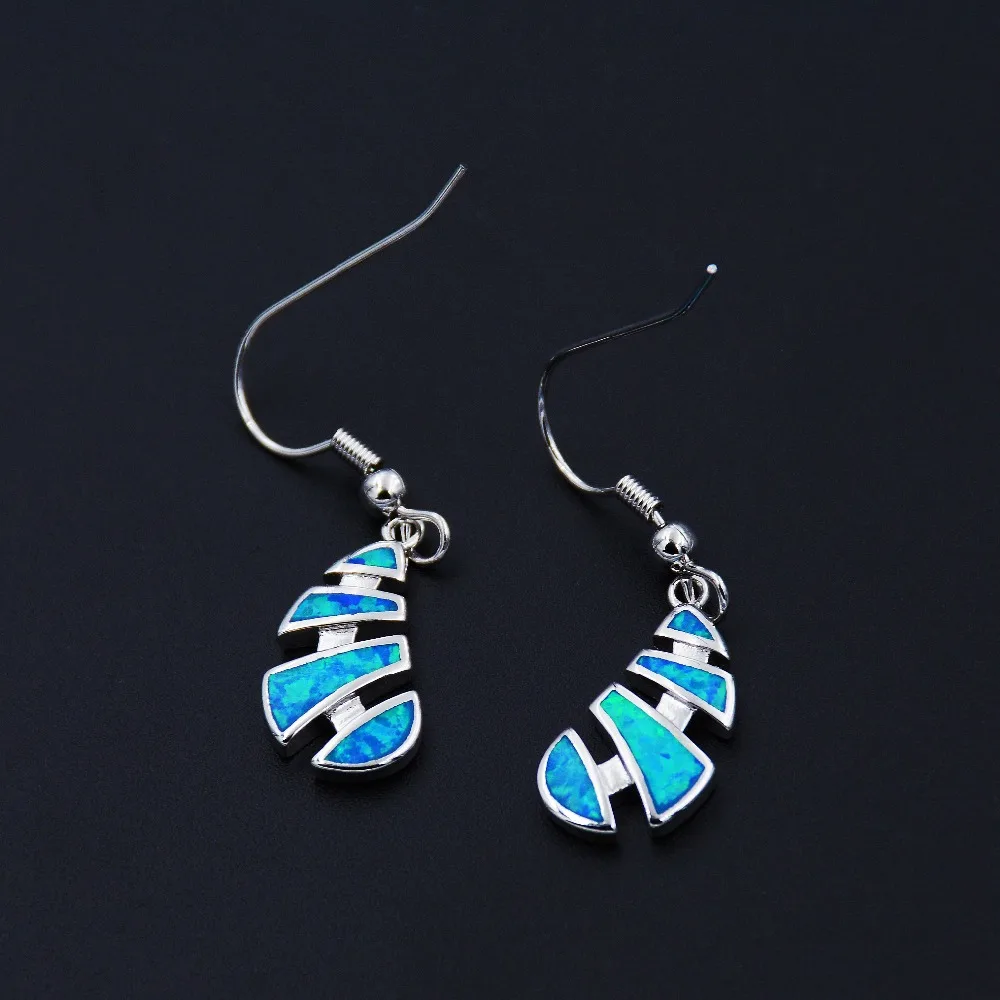 Whimsical Fish Bone Ocean Blue Fire Opal Earrings with Hook Fastening | Украшения и аксессуары