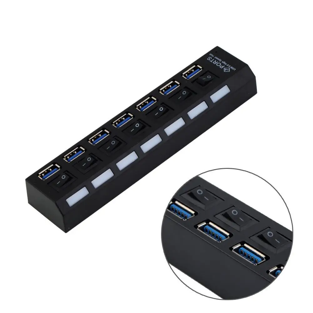 7 портовый концентратор USB 3 0 с переключателями ВКЛ./ВЫКЛ. + кабель адаптера
