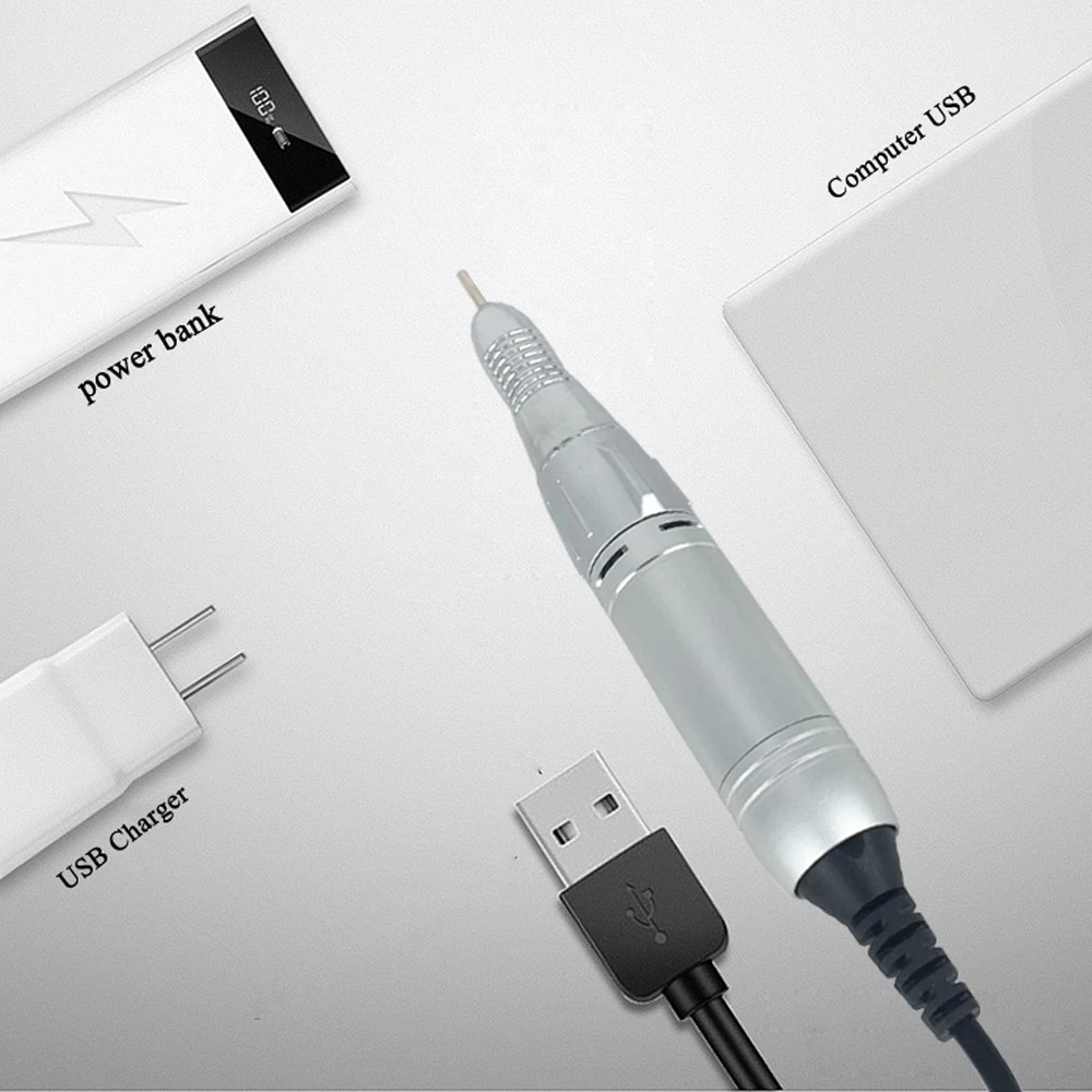 

USB Plug Pen Shape Electric Nail Drill Manicure Machine 20000RPM Nail Art File Ceramic Nail Drill Bits Sanding Nail Tools
